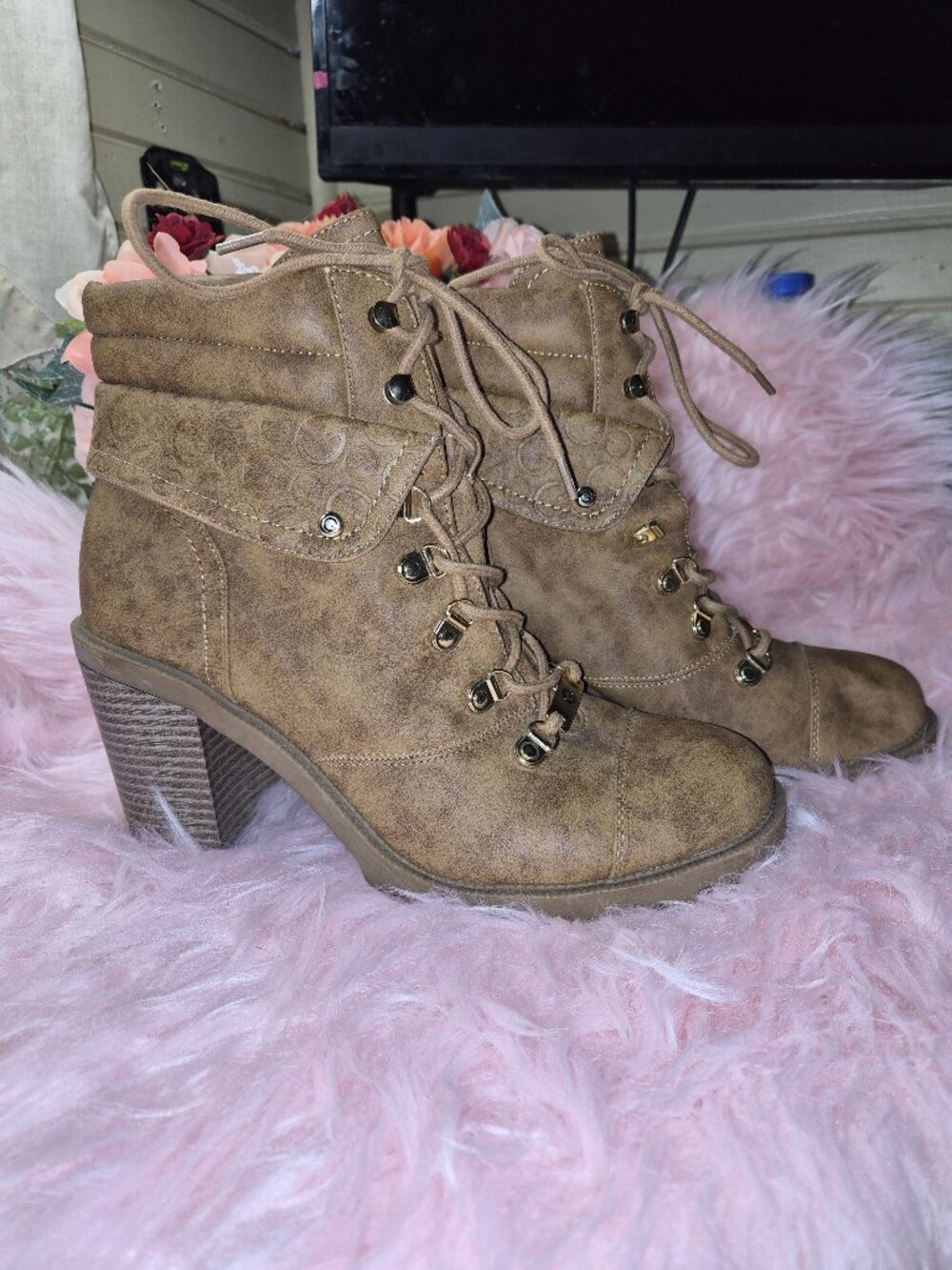 GBG lace-up block heel booties